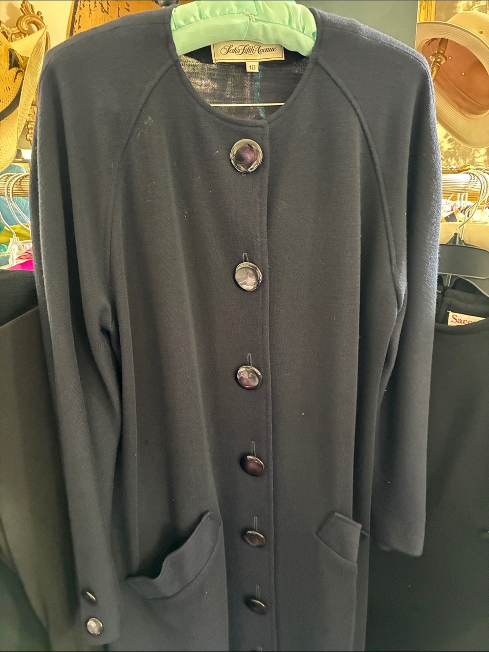 Saks Fifth Avenue Navy Long Fall/Spring coat with Statement Buttons